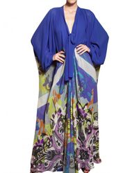 Etro | Blue Printed Silk Georgette Long Dress | Lyst