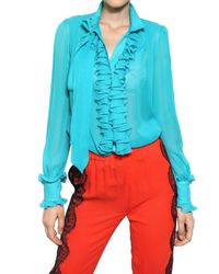 Francesco Scognamiglio | Blue Ruffled Silk Chiffon Shirt | Lyst