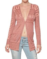 John Galliano | Pink Logo Printed Linen Cardigan Sweater | Lyst