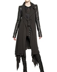 Gareth Pugh | Black Leather Sleeves Silk Chiffon Coat | Lyst