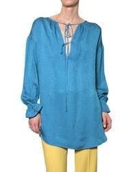 Jo No Fui | Blue Crepon Silk Satin Long Shirt | Lyst