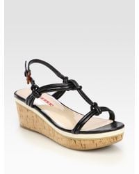 Prada | Natural Wedge Sandals | Lyst