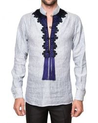 Roberto Cavalli | White Front Embroidery Striped Poplin Shirt for Men | Lyst