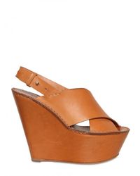 Chloé | Brown 130mm Leather Cross Over Sandal Wedges | Lyst