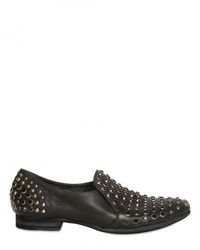 Strategia | Black 20mm Leather Studs & Strass Loafers | Lyst