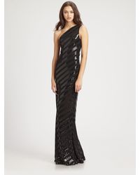 David Meister | Black Striped Sequined Gown | Lyst