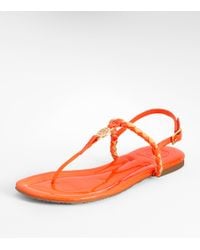 Tory Burch | Orange Aine Woven Patent Leather Logo Thong Sandals | Lyst