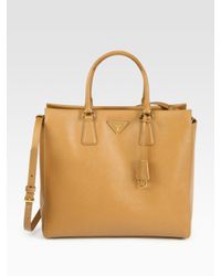 Prada | Natural Saffiano Lux North-to-south Tote Bag | Lyst