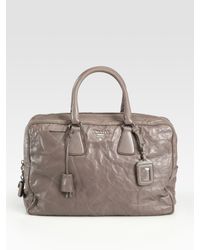 Prada | Gray Nappa Antique Zip Top Bag | Lyst