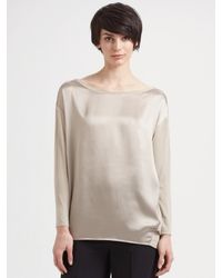 Vince | Gray Silk Mixed Media Top | Lyst