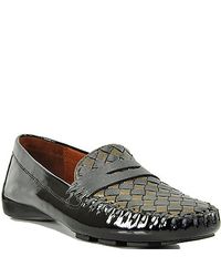 Robert Zur | Petra - Black Patent Leather Checkered Woven Driver | Lyst
