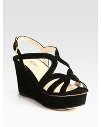 Prada | Black Suede Multistrap Wedge Sandals | Lyst