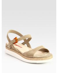 Prada | Natural Suede And Micro-Foam Flat Sandals | Lyst