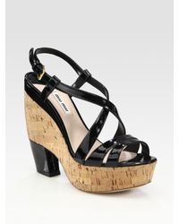 Miu Miu | Orange Patent Leather Cork Platform Sandals | Lyst
