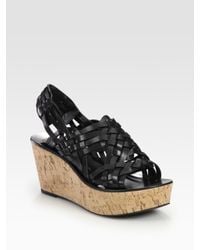 Tory Burch | Black Killian Cork Wedge Slingback Sandals | Lyst