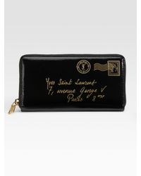 Saint Laurent | Black Ysl Patent Zip Wallet | Lyst