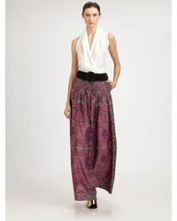 Saint Laurent | Purple Printed Silk-habotai Palazzo Pants | Lyst