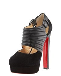 Christian Louboutin | Black Bye Bye Leather and Suede Cutout Ankle Boots | Lyst