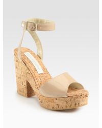 Stella McCartney | Natural Faux Patent Leather Cork Sandals | Lyst
