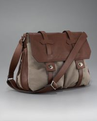 Brunello Cucinelli | Natural Leather-canvas Messenger Bag for Men | Lyst
