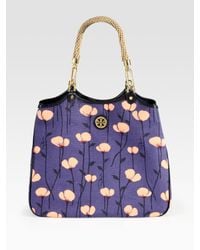 Tory Burch | Purple Channing Floral-print Canvas & Leather Tote | Lyst
