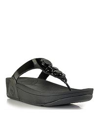 Fitflop | Lunetta - Black Leather Jeweled Thong Sandal | Lyst