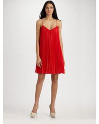 Halston | Red Pleated Spaghetti Strap Dress | Lyst