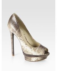 B Brian Atwood | White Florencia Snake-print Leather and Suede Platform Pumps | Lyst