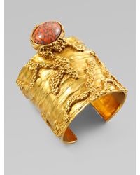Saint Laurent | Metallic Arty Wide Textured Bracelet | Lyst