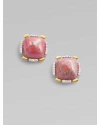 Kara Ross | Pink White Sapphire Accented Rhodochrosite Sugarloaf Earrings | Lyst