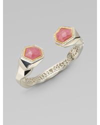 Kara Ross | Metallic White Sapphire Accented Rhodochrosite Nugget Cuff Bracelet | Lyst