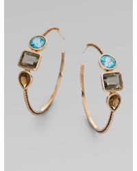 Stephen Dweck | Metallic Blue Topaz, Smoky Topaz and Cognac Quartz Hoop Earrings | Lyst