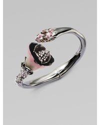 Alexis Bittar | Metallic Swarovski Crystal Accented Floral Bangle Braceletgunmetal | Lyst