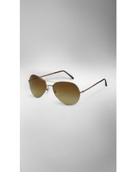 Burberry | Gold Half-frame Aviator Sunglasses | Lyst