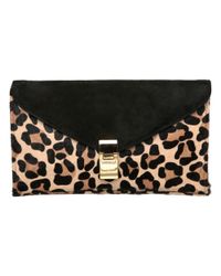 dune leopard clutch bag