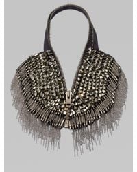 Vera Wang | Gray Glass Stone Chain Fringe Zip Necklace | Lyst