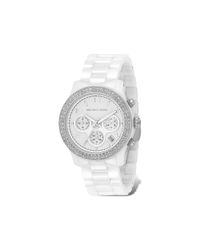 Michael Kors | Runway Stainless Steel & White Ceramic Glitz Chronograph Bracelet Watch | Lyst