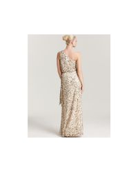 Lyst - Aidan Mattox Sequin Gown One Shoulder in Natural