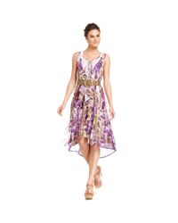 High Low Sleeveless Belted Lace Dress