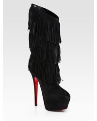 Christian louboutin Highness Tina Suede Fringe Knee High Boots in ...