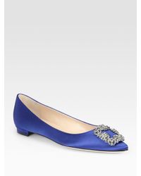 Manolo Blahnik | Blue Hangisi Jewel Satin Flats | Lyst