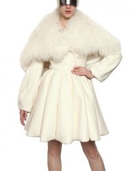 Alexander McQueen | White Shearling and Floral Appliqué Brocade Coat | Lyst