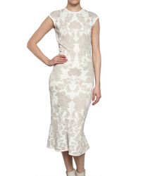 Alexander McQueen | White Wool Rayon Jacquard Peplum Dress | Lyst