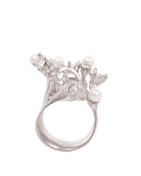 Alexander McQueen | Metallic Silver Pearl Wave Skull Ring | Lyst
