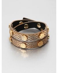 Tory Burch | Metallic Python Embossed Leather Wrap Bracelet | Lyst