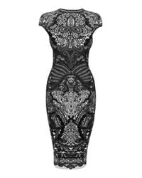 Alexander McQueen | Black Victorian Puckering Lace Jacquard Capsleeve Pencil Dress | Lyst