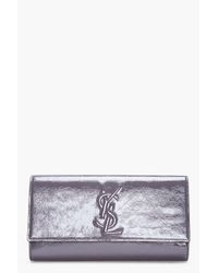 pale grey patent clutch bag