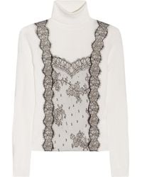 Valentino | Beige Lace Detailed Wool Blend Turtle Neck Sweater | Lyst