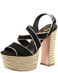 Alice + Olivia | Black Terry Suede Platform Sandal | Lyst