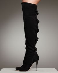 Valentino | Black Bow Back Suede Wedge Boot | Lyst